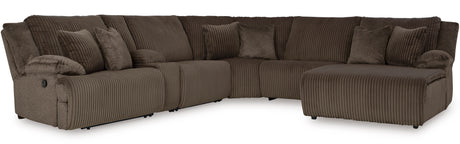 CORSICA Chocolate Corduroy 144" x 130" 6 Piece Reclining Sectional with 2 Recliners