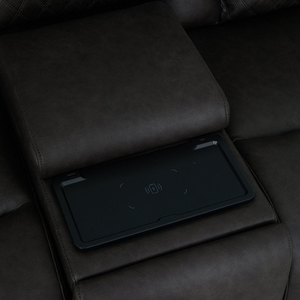 Wendell - Power Motion Loveseat With Console, Wireless Charger, Storage, USB & LED - Dark Gray
