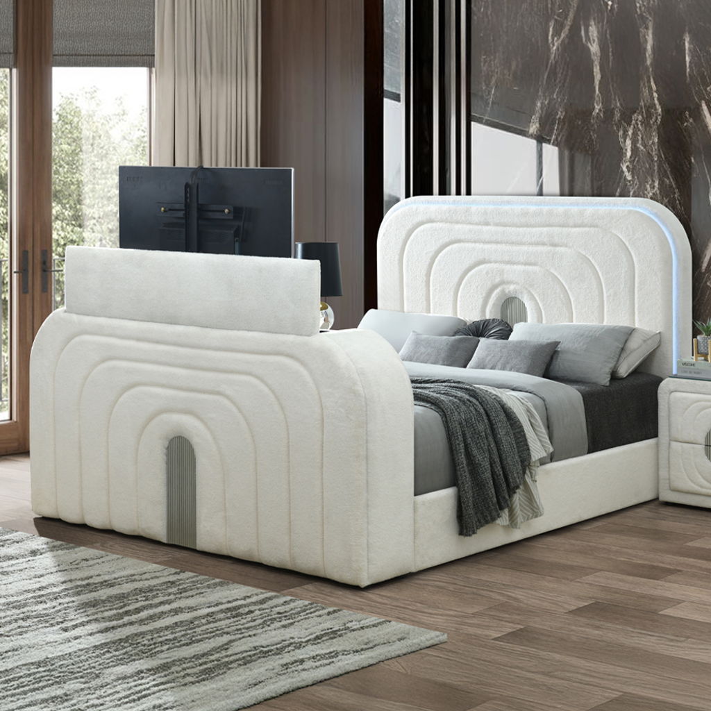 Shelyn - Bed With LED, TV Cabinet, Fireplace & Bluetooth