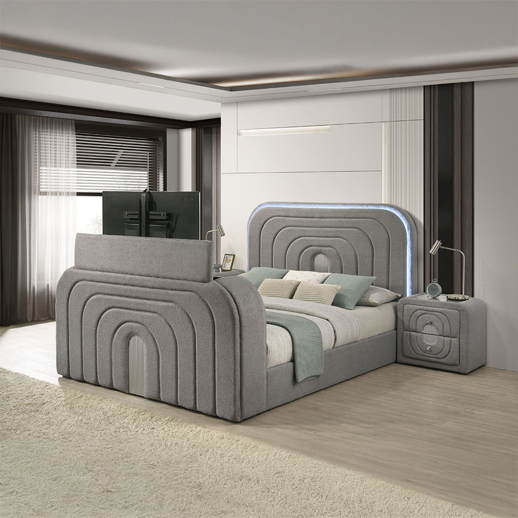 Shelyn - Bedroom Bed With LED, TV Stand, Fireplace & Bluetooth