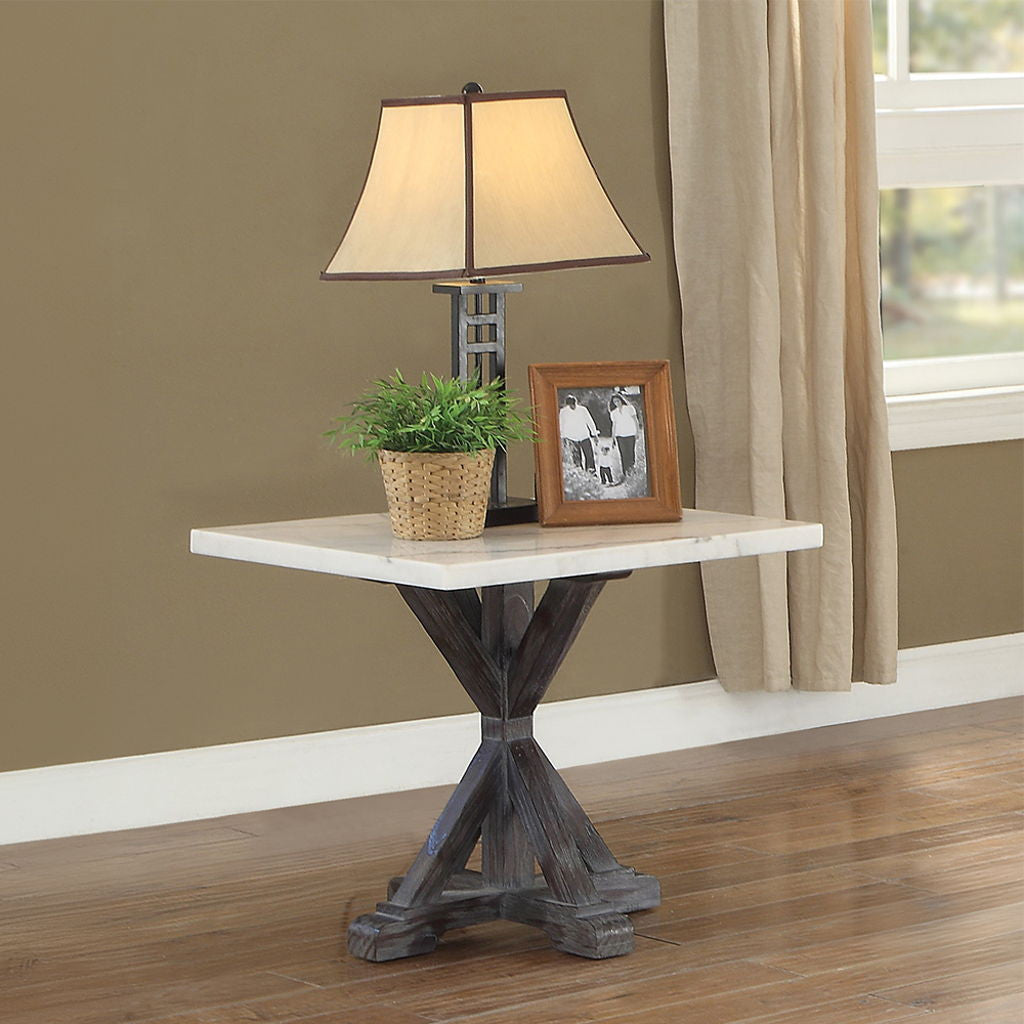 Romina - End Table - White Marble Top & Weathered Espresso