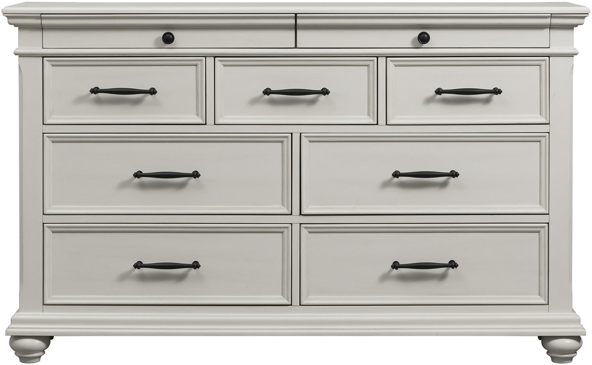 EMERSEN White 62" x 80" Height Dresser & Mirror with Jewelry Drawers