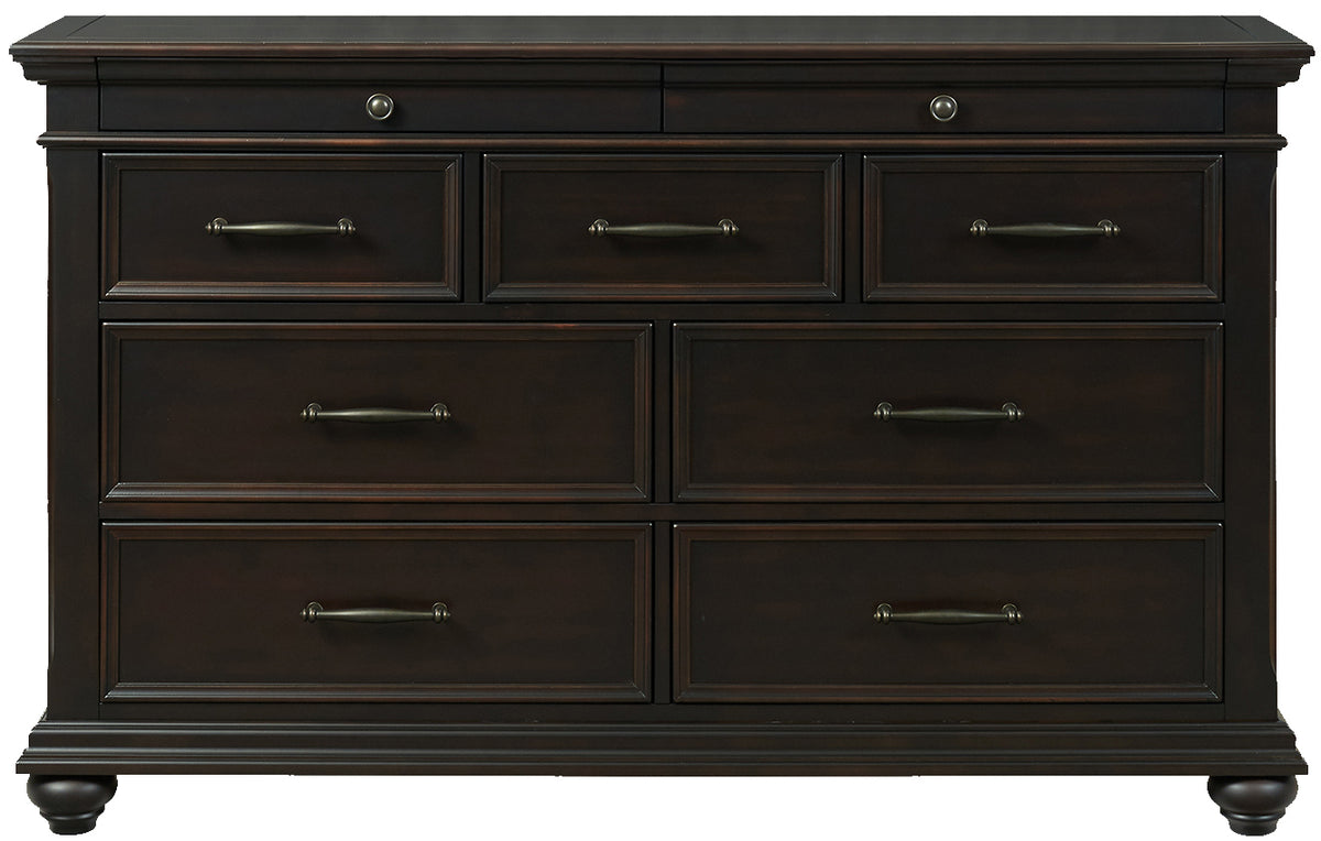 EMERSEN Antique Black 62" x 80" Height Dresser & Mirror with Jewelry Drawers