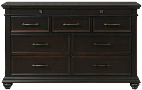 EMERSEN Antique Black 62" x 80" Height Dresser & Mirror with Jewelry Drawers