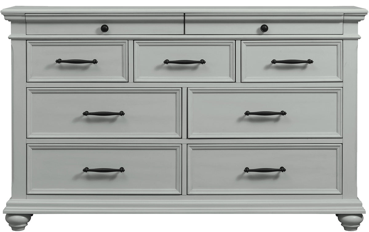 EMERSEN Gray 62" x 80" Height Dresser & Mirror with Jewelry Drawers