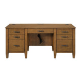 Portico - Double Pedestal Desk With Power / USB - Brown Oak
