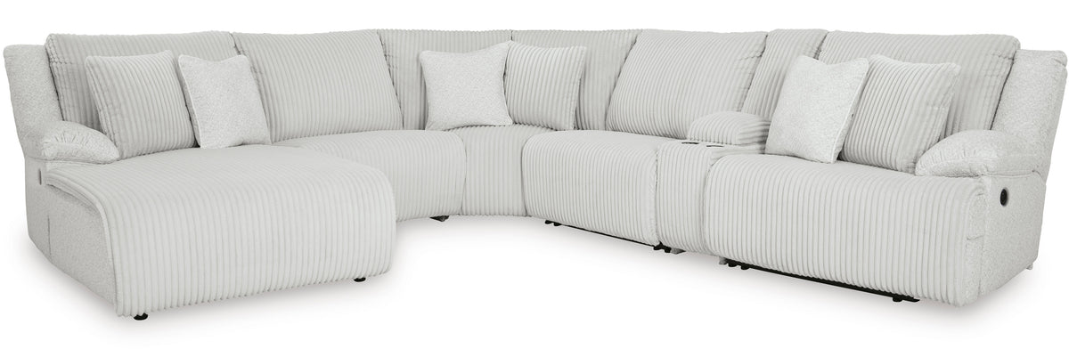 CORSICA Alloy Corduroy 144" x 130" 6 Piece Reclining Sectional with 3 Recliners