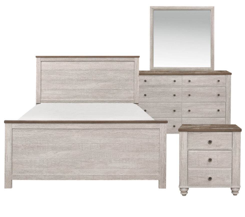 Elijah 4-PC Antique White & Brown Bedroom Set