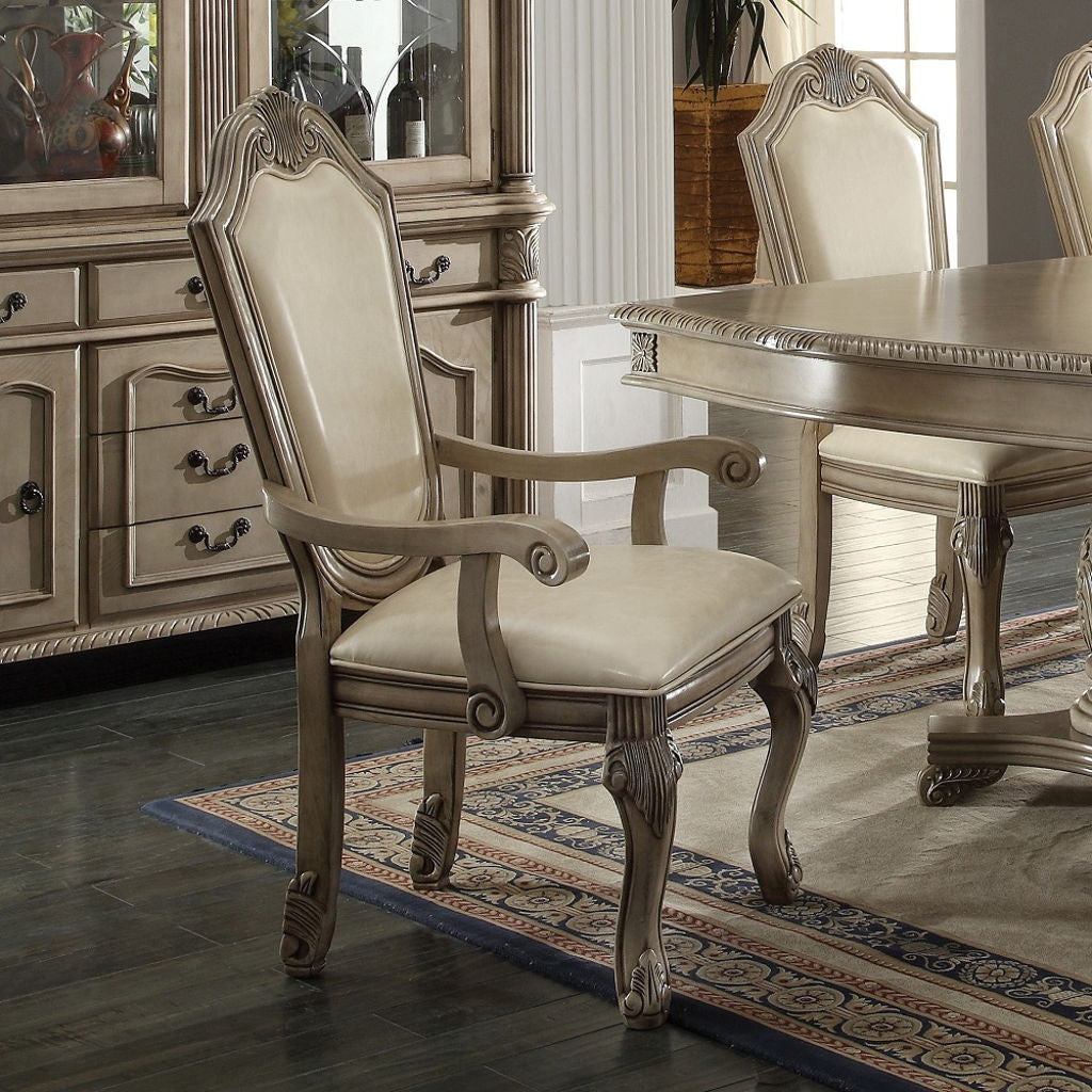 Chateau De Ville - Arm Chair (Set of 2) - Synthetic Leather & Antique White