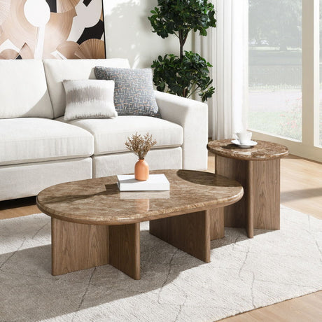 Markku - Coffee Table With Natural Marble - Oak