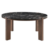 Estella - Round Dining Table With Natural Marble Top - Black Top & Walnut