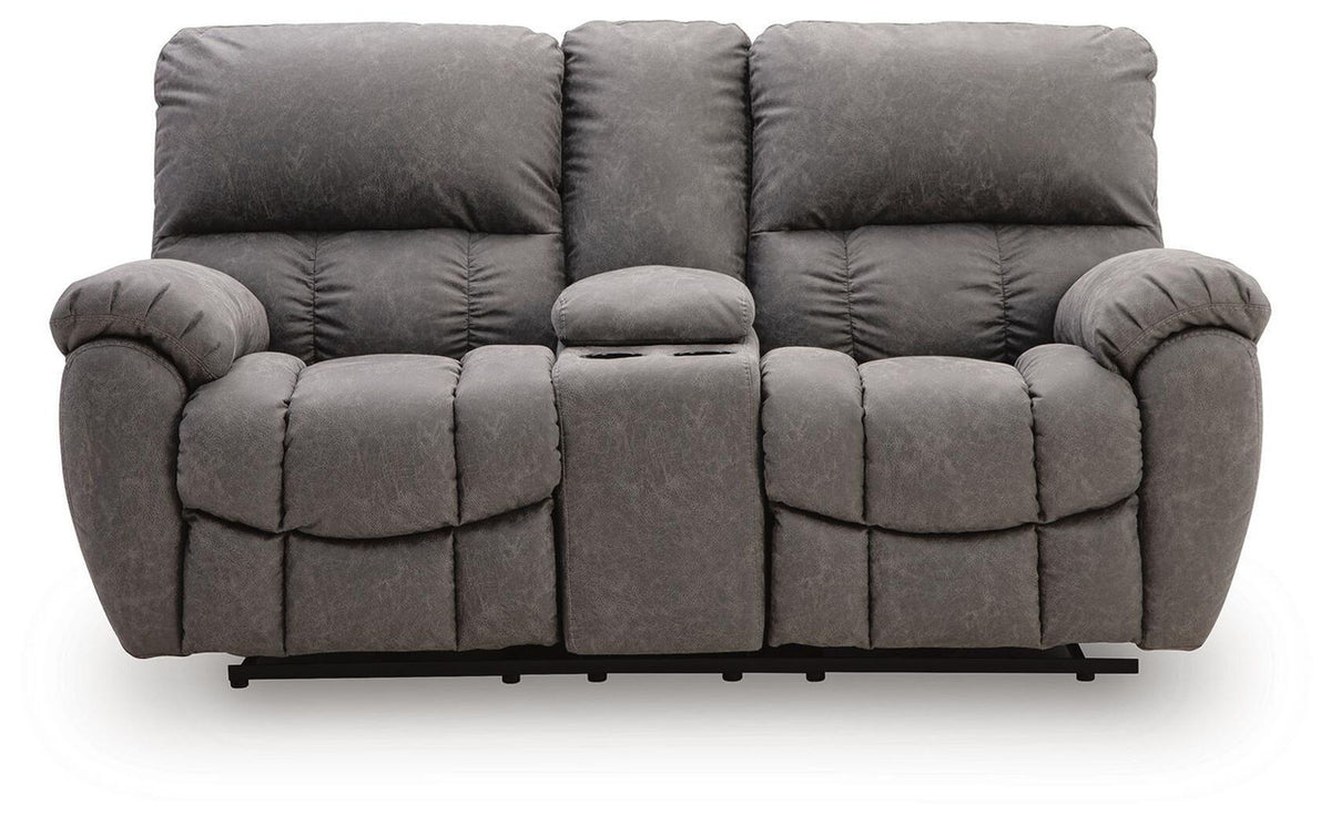 Bakerstein - Power Recline Loveseat/Console/Adjustable Headrest - Galaxy