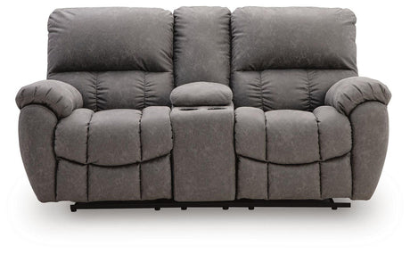 Bakerstein - Power Recline Loveseat/Console/Adjustable Headrest - Galaxy