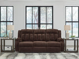 Free Wake - Reclining Power Sofa With Drop Down Table - Chocolate