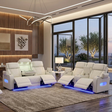 MARVEL White Livingroom with Bluetooth Speakers & LED Lighting