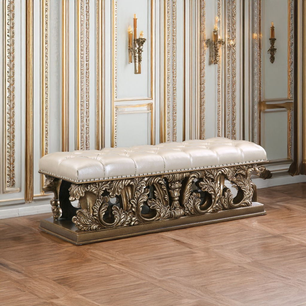 Constantine - Bench - Light Gold Synthetic Leather , Brown & Gold