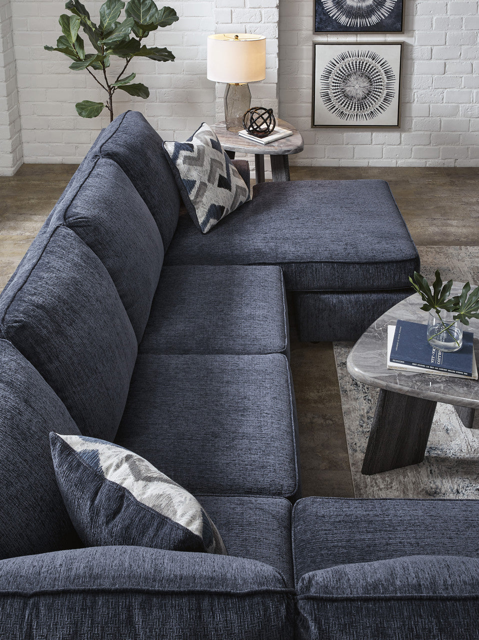 SONDRA Blue 125" Wide Double Chaise Sectional