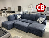 SONDRA Blue 125" Wide Double Chaise Sectional