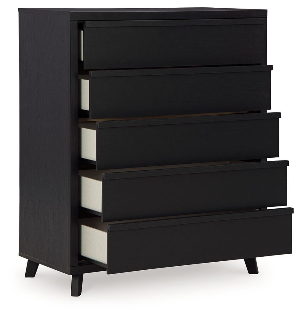 Danziar - Five Drawer Wide Chest - Black