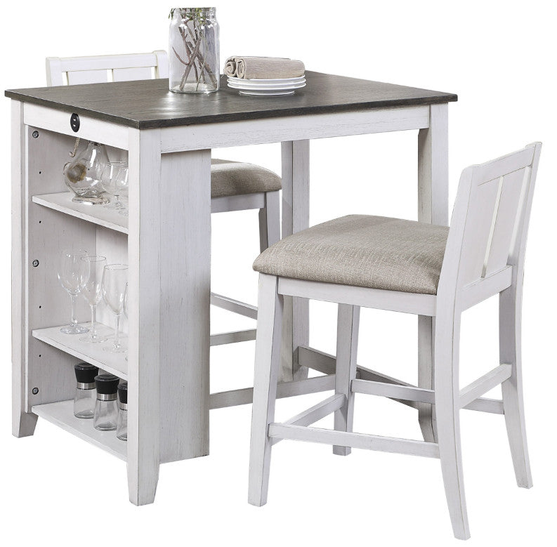 AMPARO White & Gray 3 Piece Counter Height Set With USB Ports