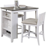 AMPARO White & Gray 3 Piece Counter Height Set With USB Ports