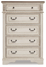 Realyn - Five Drawer Chest - White / Brown / Beige