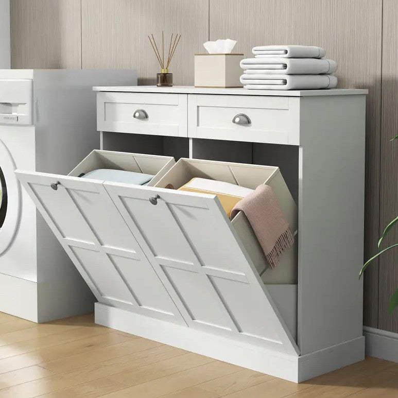 ABBITA White 39" x 36" Double Laundry Hamper Cabinet (RTA)