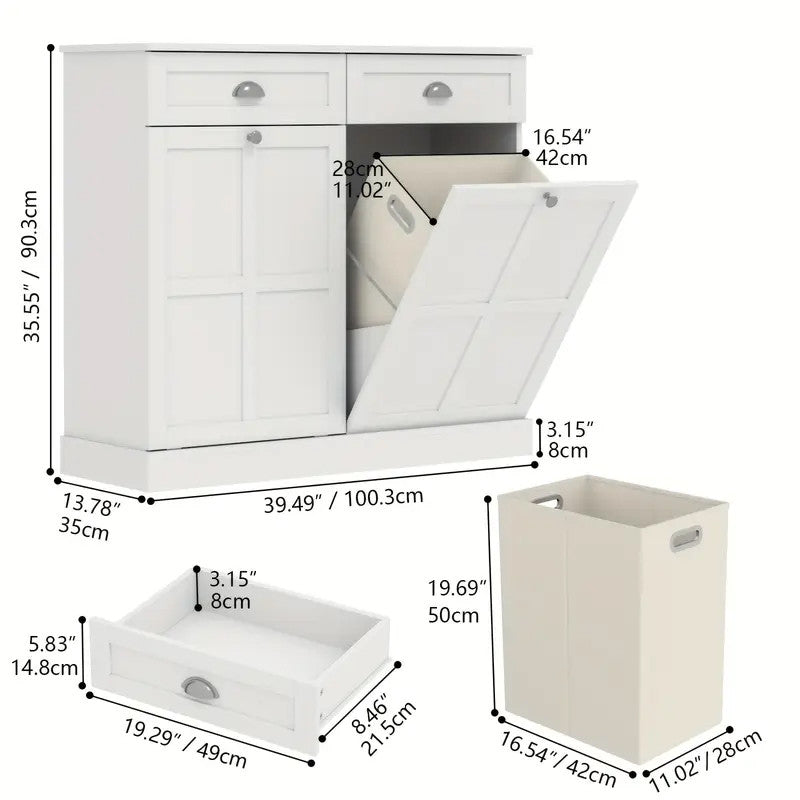 ABBITA White 39" x 36" Double Laundry Hamper Cabinet (RTA)