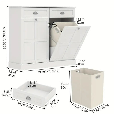 ABBITA White 39" x 36" Double Laundry Hamper Cabinet (RTA)