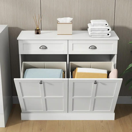 ABBITA White 39" x 36" Double Laundry Hamper Cabinet (RTA)