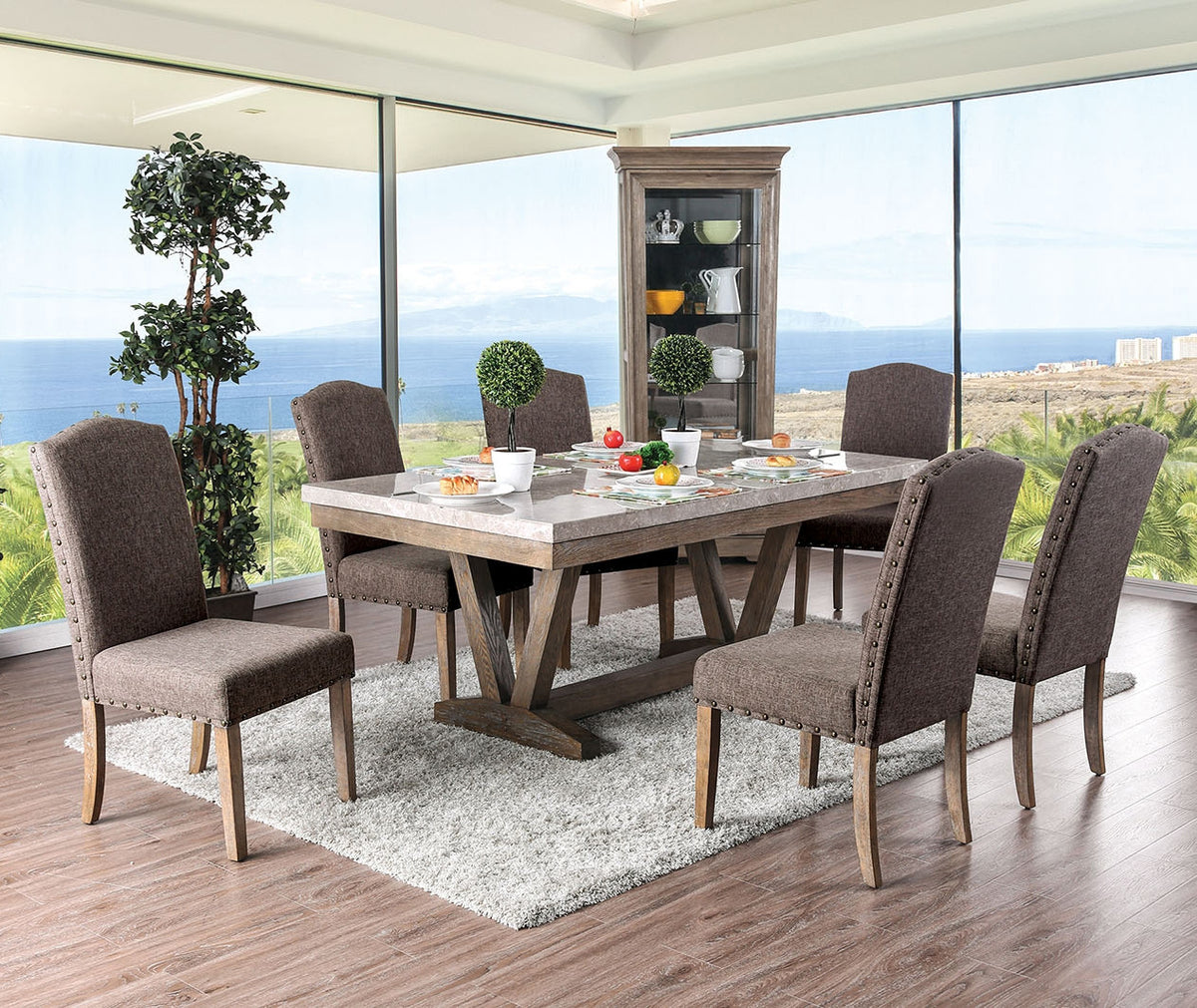 ADDISON 7 Piece Marble Dining Set