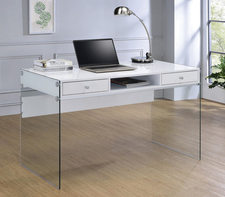 AITZA White 47" Wide Glossy White Writing Desk