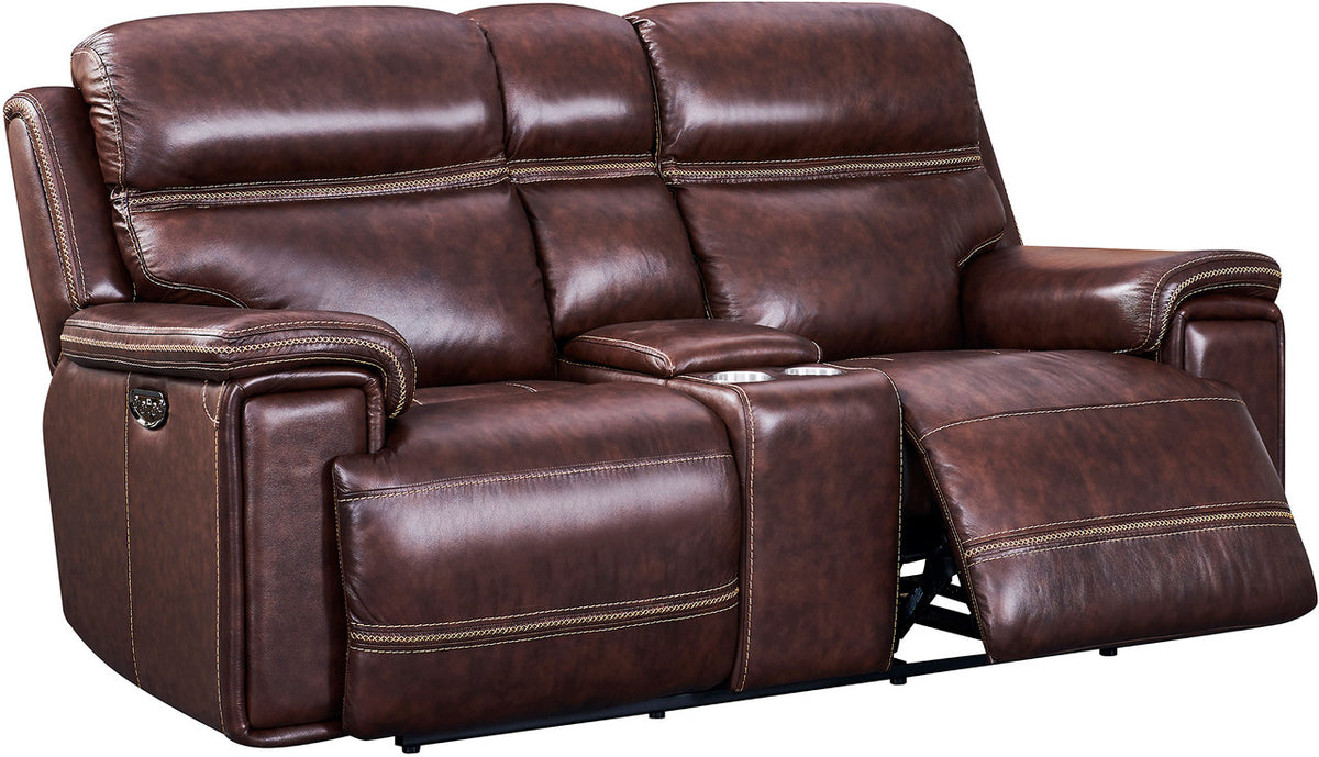 ALCAZAR Dark Brown 100% Top-Grain Leather Power Reclining Livingroom with Adjustable Headrests