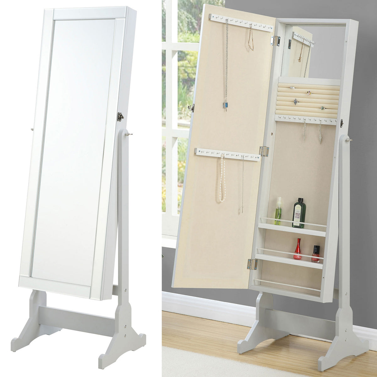 ALETA Dove Gray 20" Wide Floor Mirror with Jewelry Storage