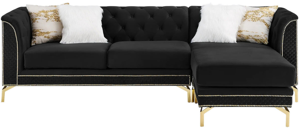 ALIZZA Black Velvet 103" Wide Reversible Sectional