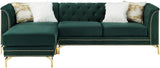 ALIZZA Emerald Green Velvet 103" Wide Reversible Sectional