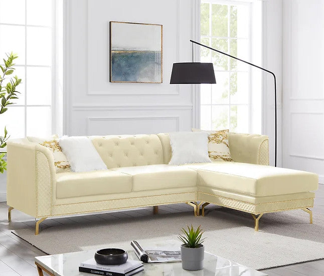 ALIZZA Beige Velvet 103" Wide Reversible Sectional