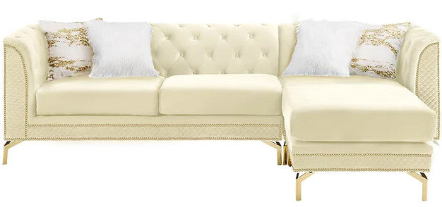 ALIZZA Beige Velvet 103" Wide Reversible Sectional