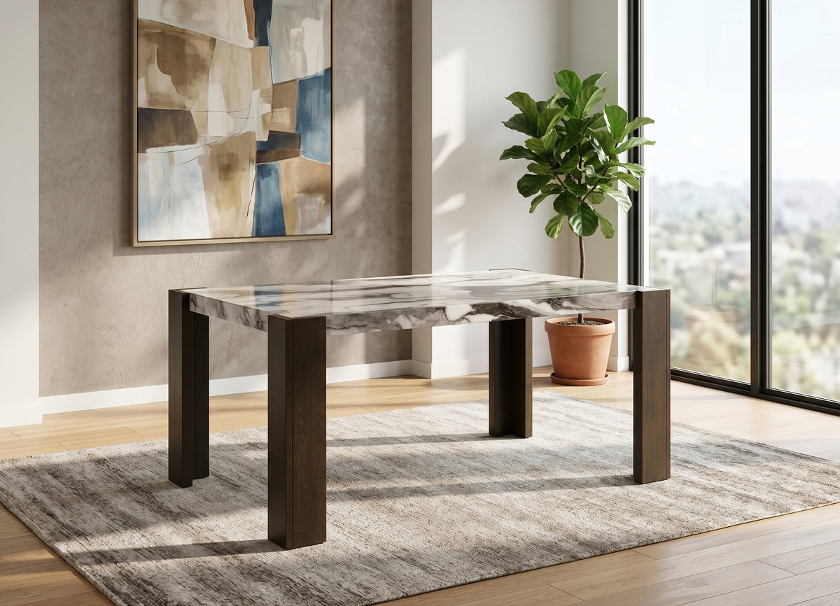 ALLENDE Brown Faux Marble 66" Depth x 40" Wide Dining Table