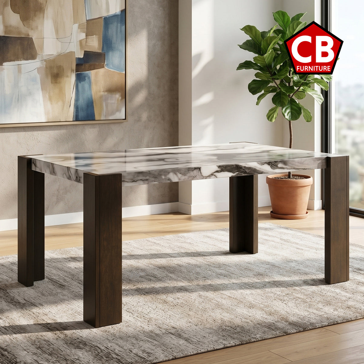 ALLENDE Brown Faux Marble 66" Depth x 40" Wide Dining Table