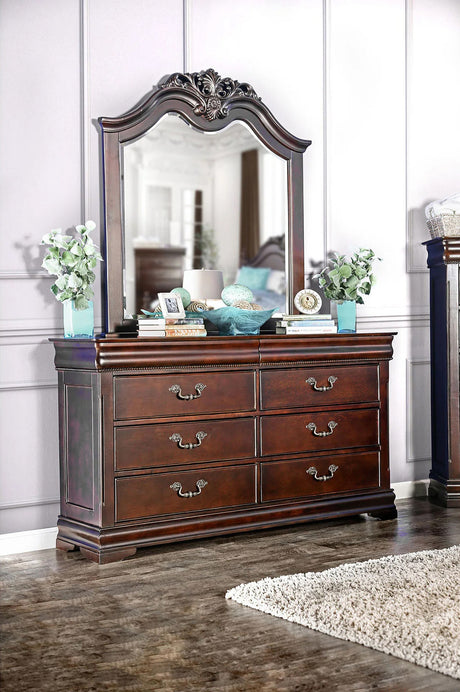 ALLONDRA Cherry 63" Wide Dresser & Mirror