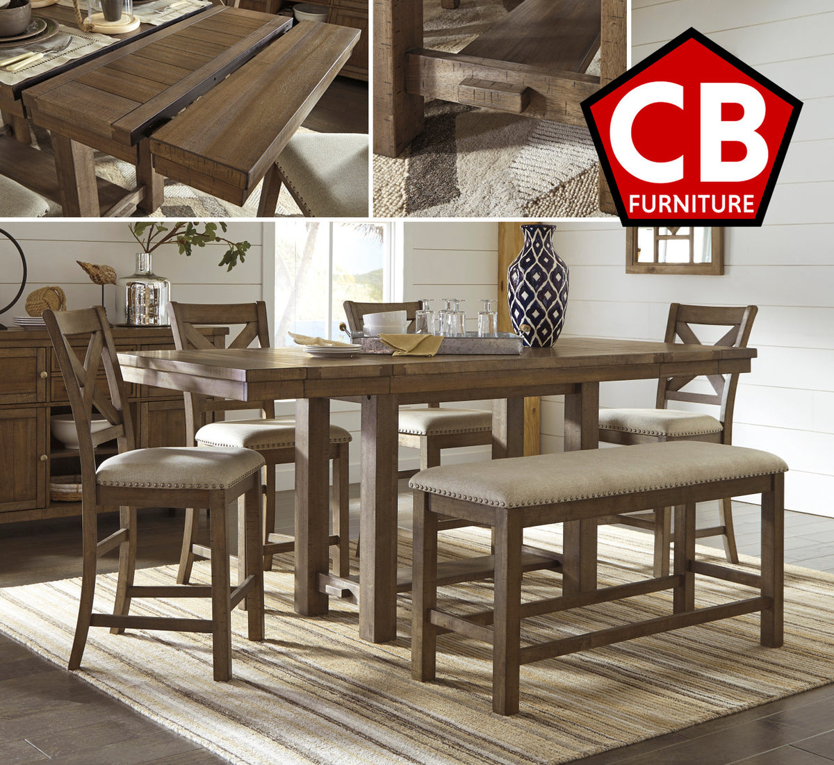 ALPINE Brown 6 Piece Counter Height Set