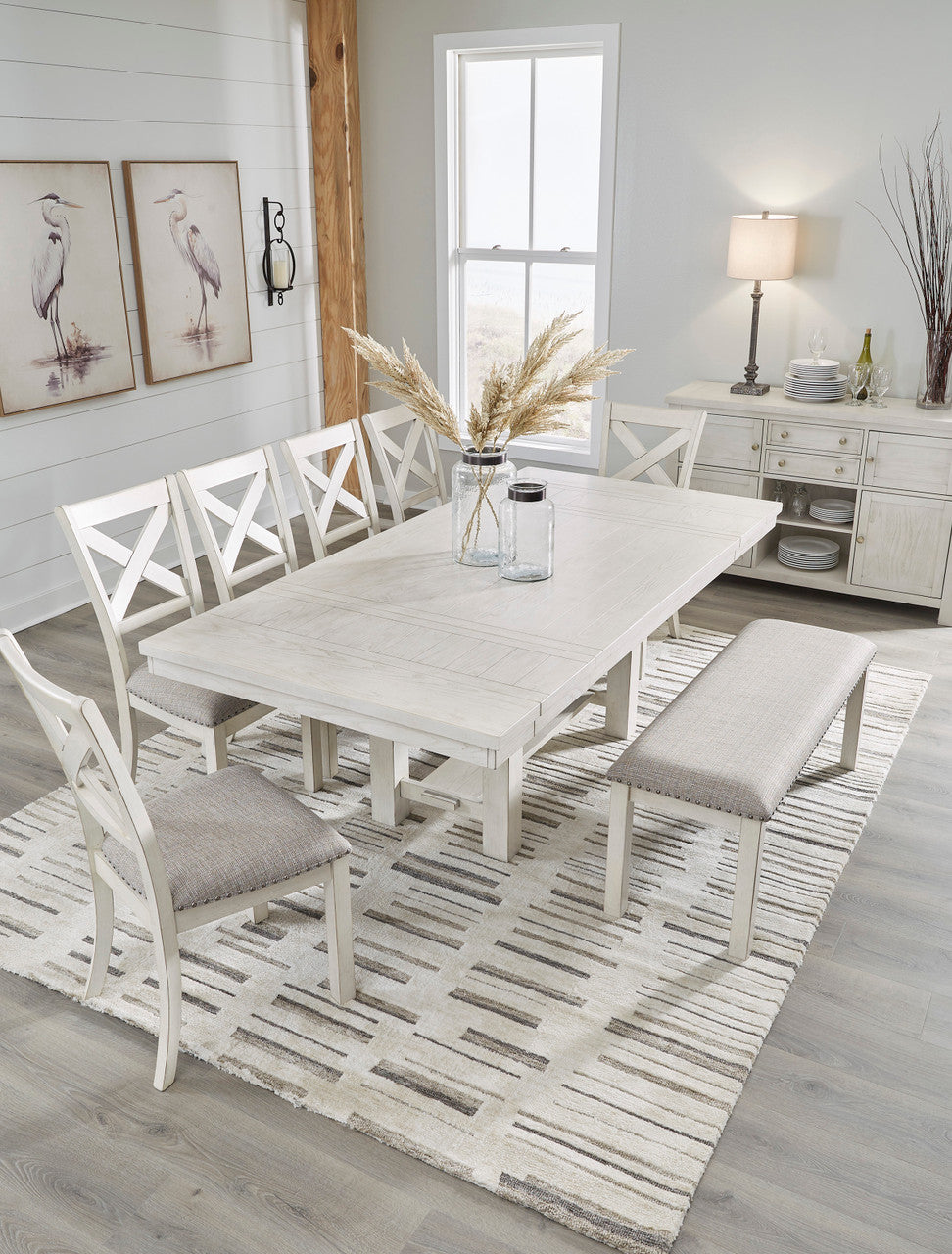 ALPINE White 8 Piece Dining Height Set
