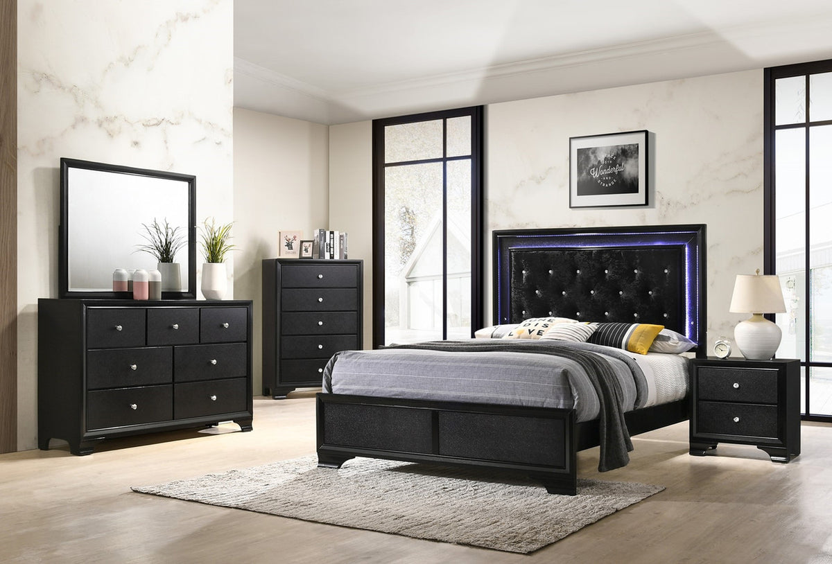 ALTANA Black Crushed Velvet Bedroom Set with LED Lights