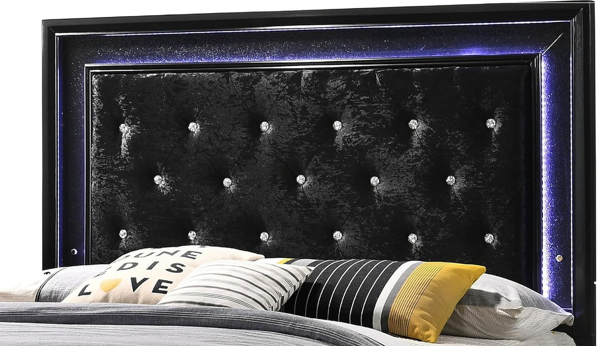 ALTANA Black Crushed Velvet Bed with LED Lights