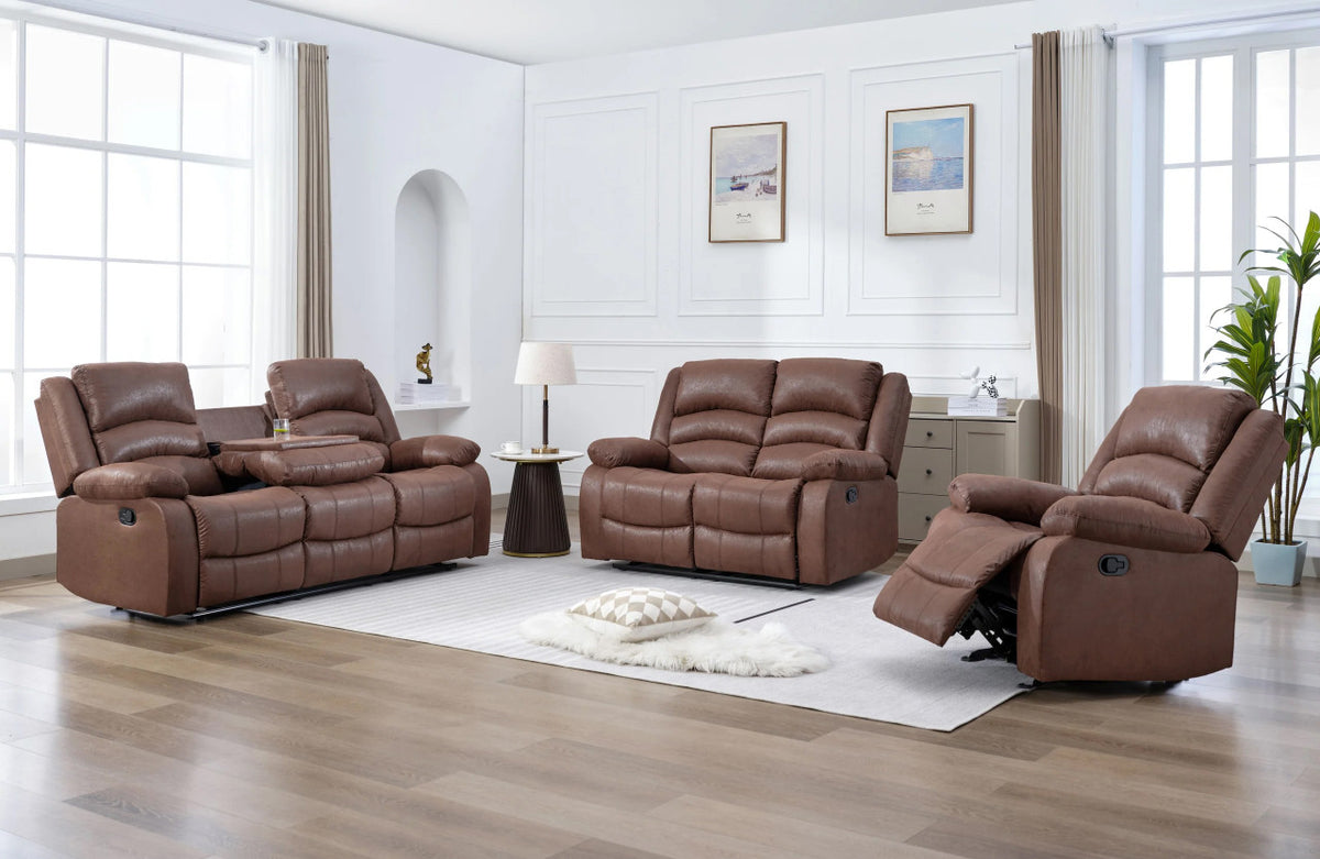 ANDREY Brown Microsuede 3 Piece Reclining Livingroom