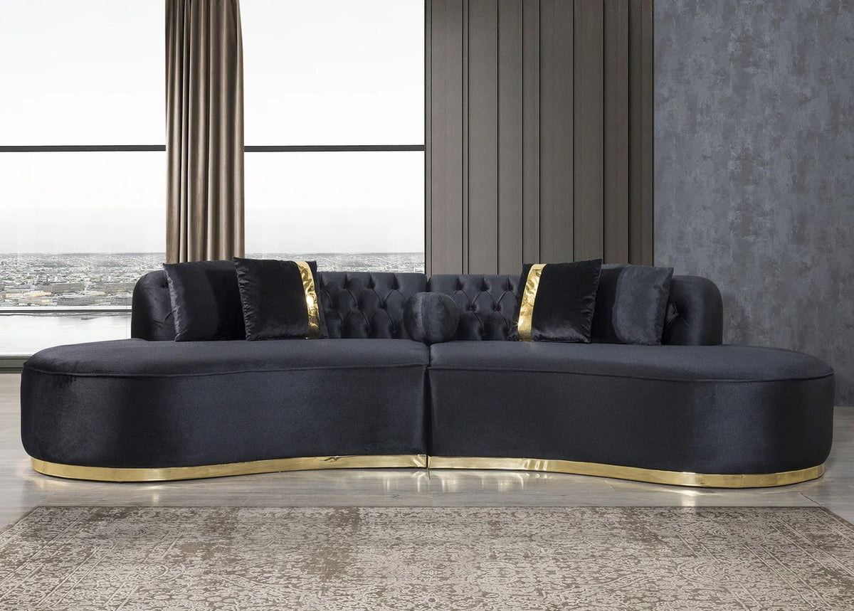 ANGELICA Black Velvet 130" Wide Curved Sectional