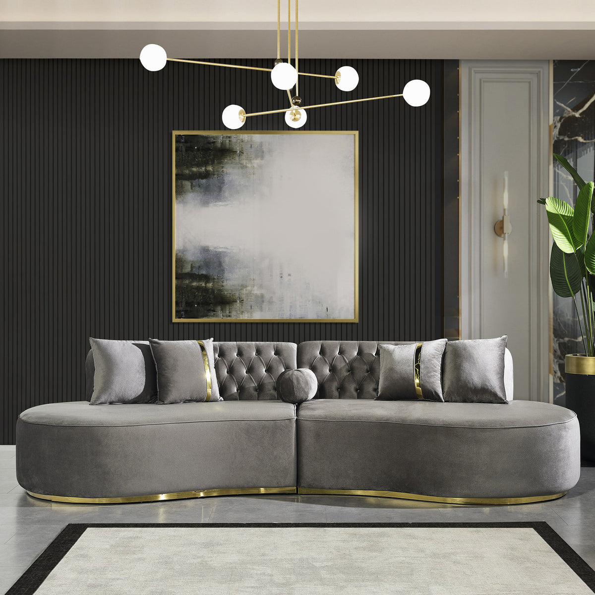 ANGELICA Gray Velvet Curved Sectional
