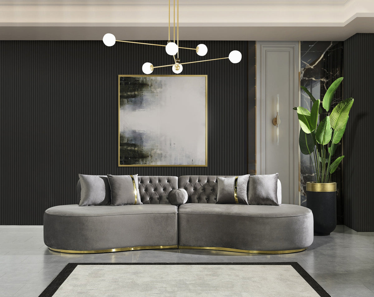 ANGELICA Gray Velvet Curved Sectional