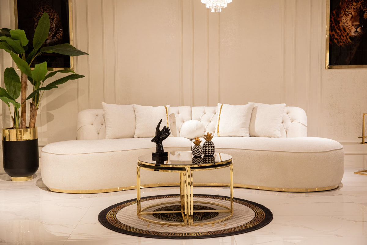 ANGELICA Ivory Boucle 130" Wide Curved Sectional
